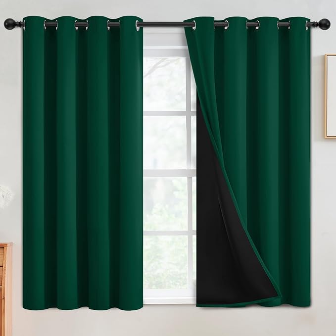 SimpleHome Dark Green 100% Blackout Curtains Room Darkening Living Room 54 | Curtains for Bedroom,Thermal Insulated Grommet Window Drapes,Curtains for Living Room with Black Back,52 x 54 Inch,2 Panels