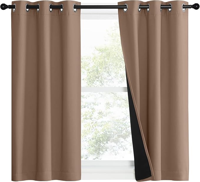 NICETOWN 100% Blackout Curtains Thermal, Noise Reduction and Privacy Curtains for Patio Door, Black Lined Blackout Drapes with Grommet Top, Cappuccino, 1 Pair, W37 x L40