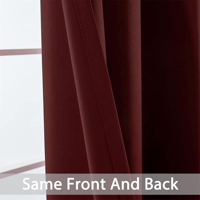 Yakamok Room Darkening Curtains 52x90 inch Length Burgundy Red-Living Room | 2 panels,grommet blackout window treatment,thermal insulated,light blocking drapes,privacy protection,bedroom dining room