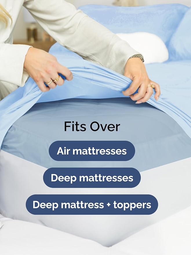 Extra Deep Twin Sheet Set - 3 Piece Breathable Cooling Sheets - Light Blue | Easily Fits 18 to 24 inch Mattress - Ultra Soft, Wrinkle & Fade Free with Extra Deep Pockets - Comfy Hotel Luxury Bedding