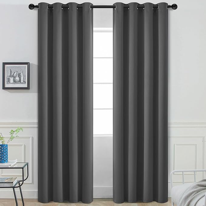 Yakamok Room Darkening Curtains 52x90 inch Length Charcoal Grey-Living Room | 2 panels,grommet blackout window treatment,thermal insulated,light blocking drapes,privacy protection,bedroom dining room