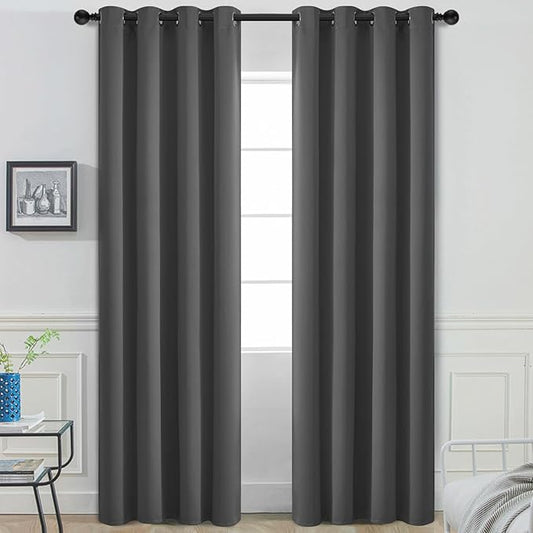 Yakamok Room Darkening Curtains 52x90 inch Length Charcoal Grey-Living Room | 2 panels,grommet blackout window treatment,thermal insulated,light blocking drapes,privacy protection,bedroom dining room