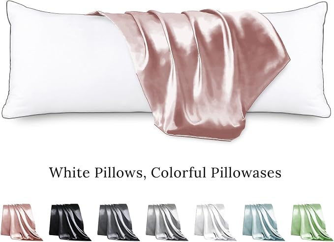 Body Pillow with Satin Pillowcase, Body Pillow for Adults, Pink | 20"x54", Removable Cover, OEKO-TEX Certified Down Alternative Filling,Washing Machine
