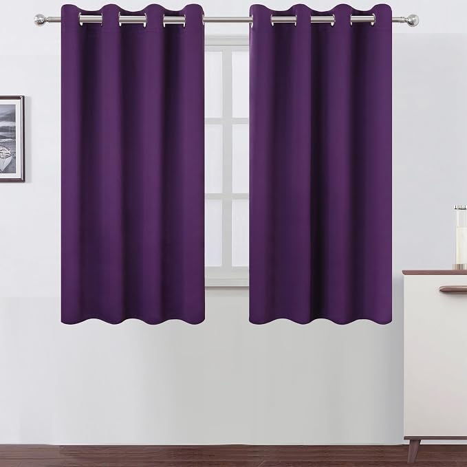 Blackout Curtains 66 x 54 Inch Long Purple Curtains Set of 2 Panels Room Darkening Curtains for Bedroom and Living Room