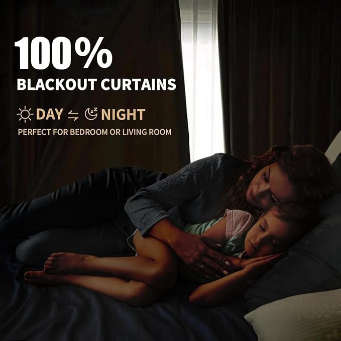 INOVADAY 100% Blackout Curtains for Bedroom Black Out Curtains 96 Inch Long | Orange Curtains for Living Room 2 Panels, Clip Rings Linen Look Blackout Drapes, Thermal Insulated Room Darkening,W50xL96