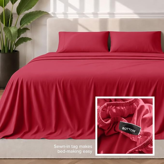 Bare Home Queen Sheet Set - 1800 Ultra-Soft (Queen, Red) | Deep Pockets 6 to 15 Inches, Breathable, Hypoallergenic, Hotel Luxury, Easy Fit, Soft, All-Season