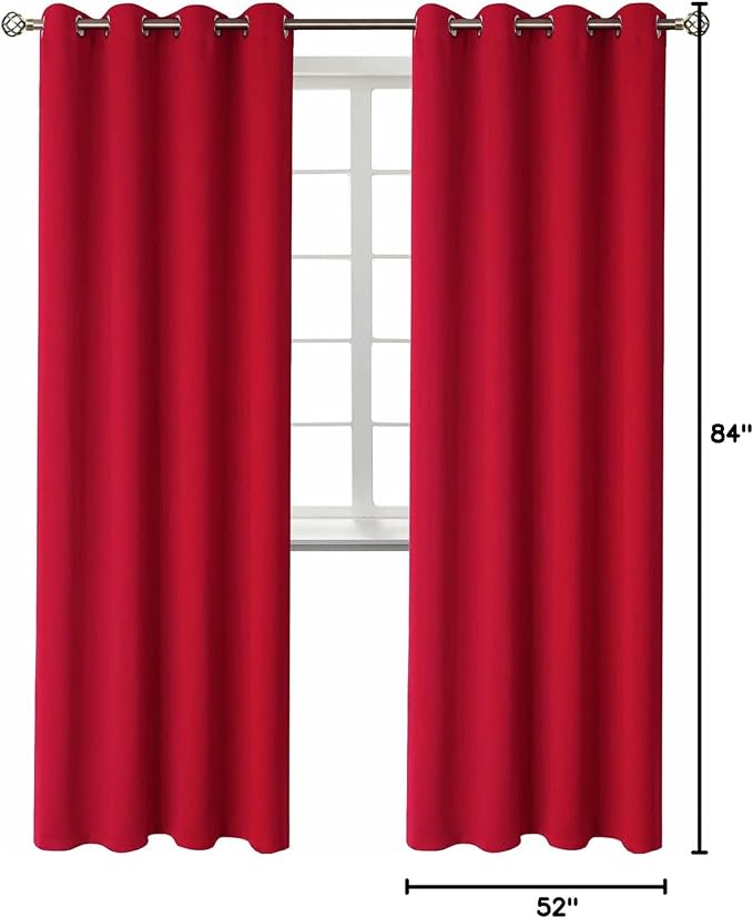 BGment Christmas Room Darkening Curtains 84 Inches Long - Grommet Thermal Insulated Drapes Window Treatment Curtains for Bedroom, 2 Panels, 52 x 84 Inch, Red | Grommet Top, Black Out, Room Darkening, Sunblock, Thermal Insulated, Window Drapes for Bedro...