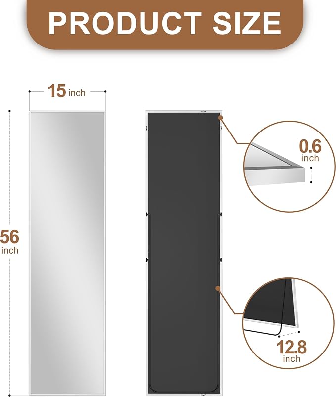 Full Length Mirror with Stand, 56x15 Silver Floor Mirror | Aluminium alloy frame with HD float glass for distortion-free reflection. Free standing or wall mounted.