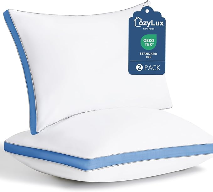 CozyLux Pillows King Size Set of 2, Gusseted Bed Pillow, 19 x 34 Inch | Blue Soft Supportive Down Alternative Pillows for Side, Back & Stomach Sleepers, OEKO-TEX Certified, Hotel Quality, Washable