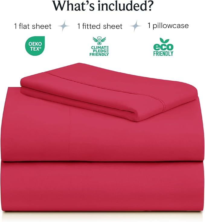 LuxClub Twin XL Sheets Set, Cooling & Soft Deep Pocket Bed Sheets, 3PC | LuxClub Silky Fitted Sheet & Pillowcase Sets, Breathable Hotel Luxury Bedding for Mattress Wrinkle Free, Red