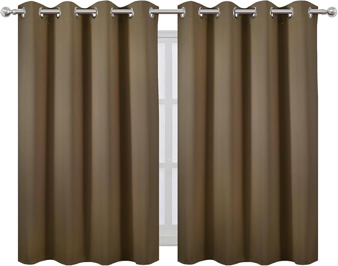 Brown Thermal Blackout Curtains/52 x 45 Inch/Set of 2 Panels Room Darkening Curtains