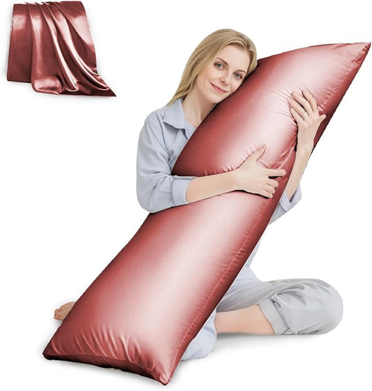 Body Pillow with Satin Pillowcase, Body Pillow for Adults | 20"x54", Removable Cover, OEKO-TEX Certified Down Alternative Filling,Washing Machine