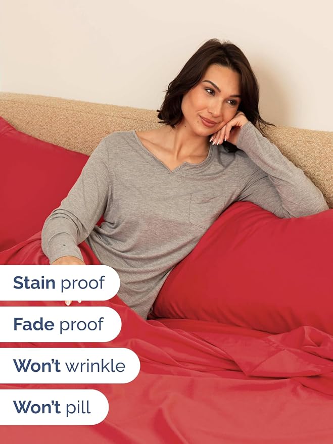 Extra Deep King Sheet Set - 4 Piece Breathable & Cooling Bed Sheets - Red | Easily Fits 18 to 24 inch Mattress - Ultra Soft, Wrinkle & Fade Free with Extra Deep Pockets - Comfy Hotel Luxury Bedding
