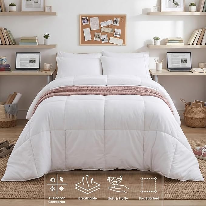 Utopia Bedding Duvet Insert, Twin XL Comforter 68 x 92 Inches, White | Cozy All Season Comforter for Kids and Teens, Unisex, Down Alternative Fill, Soft Microfiber Shell, Machine Washable.