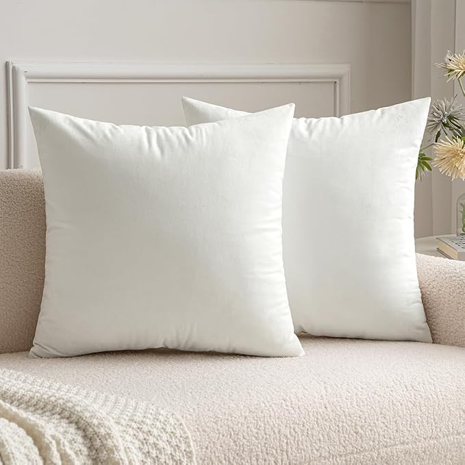 MIULEE Velvet Throw Pillow Covers 16x16 Inch Pack of 2 Pure White | Soft Solid Small Decorative Pillow Covers, Modern Luxury Home Decor, for Couch Chair Sofa Bedroom Livingroom Car