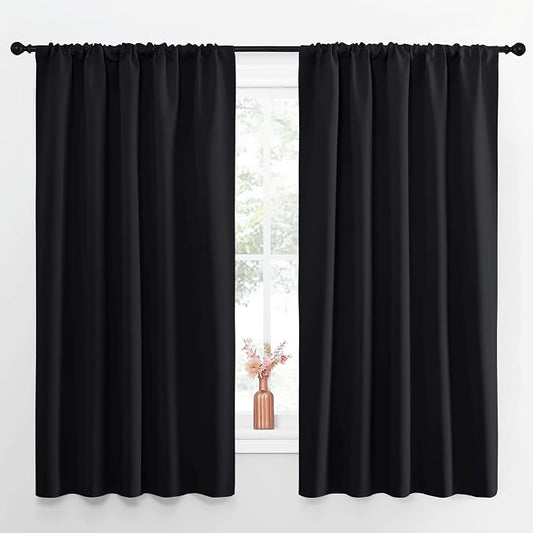 NICETOWN Black Blackout Curtains for Bedroom 52" Wide x 63" Long 2 Panels | Solid Home Decor Thermal Insulated Drapes Draperies for Window, Privacy Assured Window Treatment Light Blocking Decor