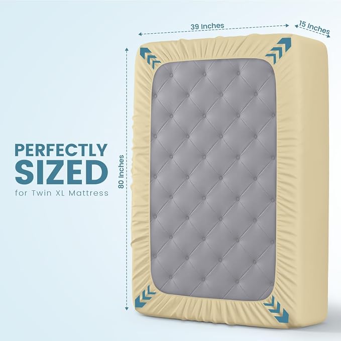 Waterproof Twin XL Size Mattress Protector fits Upto 15" deep Mattresses | Utopia Bedding 200 GSM Soft & Breathable Mattress Cover, Dirt-Proof, Noiseless, Machine Washable Fitted Sheet Style, Beige