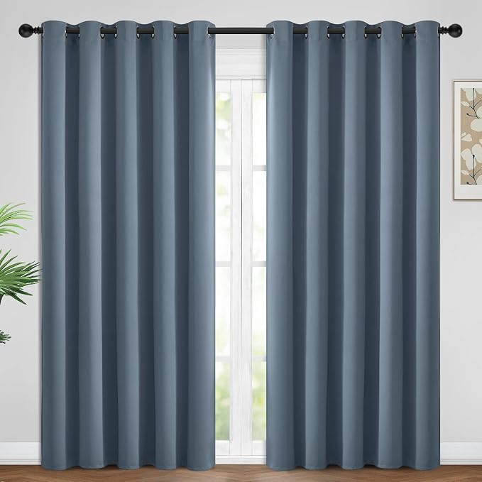 Yakamok Room Darkening Curtains 62x96 inch Length Stone Blue-Living Room | 2 panels,grommet blackout window treatment,thermal insulated,light blocking drapes,privacy protection,bedroom dining room