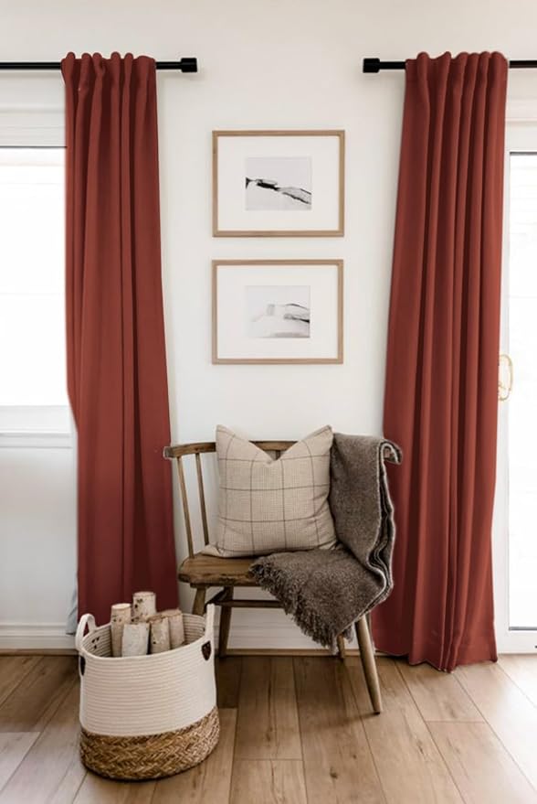 Faux Linen Total Blackout Curtains for Bedroom 108 Inches Long, Terracotta | 100% Blackout Shield, Back Tab/Rod Pocket Living Room Drapes, Thermal Insulated Blackout Curtains 2 Panels Set, 50"W x 108"L