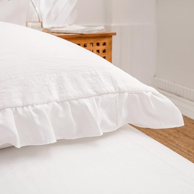 Merryword White Pillowcases, Cute Pillowcases, Offwhite Standard Pillowshams Set of 2, Solid Ruffled Fringe Pillowcases, White Shabby Chic Pillowcases 2 Pack (Queen (20''x30''),White)