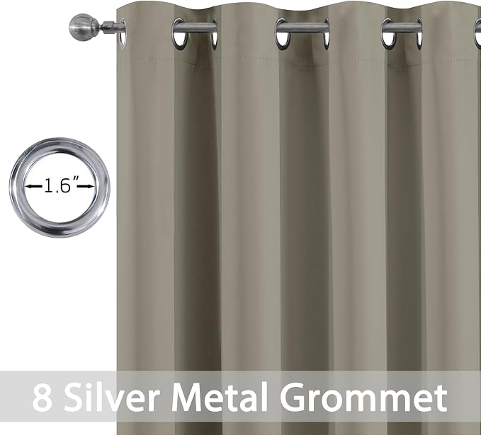 Yakamok Room Darkening Curtains 52x72 inch Length Taupe-Living Room | 2 panels,grommet blackout window treatment,thermal insulated,light blocking drapes,privacy protection,bedroom dining room