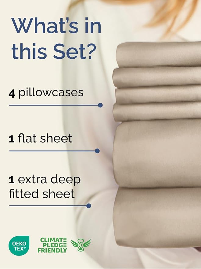 Extra Deep Cal King Sheet Set - 6 Piece Breathable & Cooling Sheets - Cream | Hotel Luxury Bed Sheets Set, Easy & Secure Fit, Ultra-Soft, Wrinkle & Fade Free, Comfy Sheets Set with Extra Deep Pockets