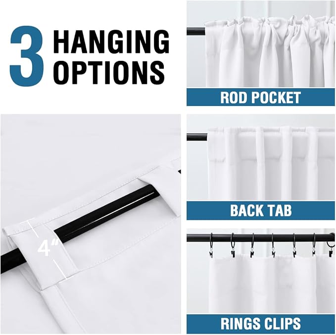 H.VERSAILTEX White Curtains Thermal Insulated Window Treatment Panels Room Darkening Privacy Assured Drapes for Living Room Back Tab/Rod Pocket Bedroom Draperies, 42 x 54 Inch, 2 Panels
