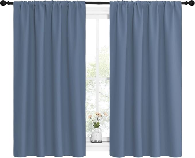 NICETOWN Kitchen Curtains, Short Blackout Curtains & Drapes, Small Window Rod Pocket Draperies for Bedroom (Stone Blue, 42 inches Wide x 54 inches Long, Set of 2)