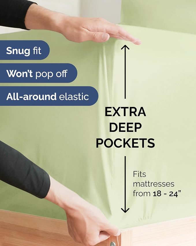 Extra Deep Flex Top Split Head King Sheet Set - 6 Piece Breathable and Cooling Sheets - Hotel Luxury Bedding for Women, Men, Kids & Teens - Easy Secure Fit - Extra Deep Pockets - Light Sage Green