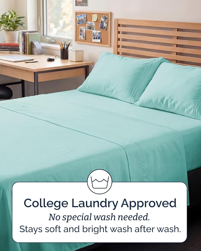 Full XL Sheets - 4 Piece Full XL Sheet Set - Cool & Breathable - Spa Blue | Hotel Luxury Bedding for Women & Men with Deep Pockets, Ultra-Soft, Comfy, Easy-Fit, Wrinkle Free & Fade Resistant, Oeko-Tex