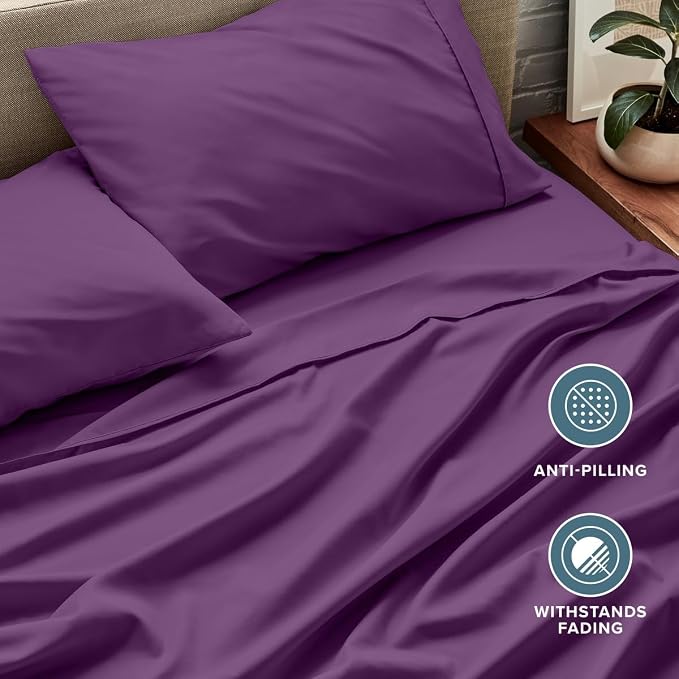 Bare Home Twin Sheet Set - 1800 Ultra-Soft Microfiber - Double Brushed - Deep Pockets - Easy Fit - Extra Soft - 3 Piece Set - Bedding Sheets & Pillowcases (Twin, Plum) | Deep Pockets 6 to 15 Inches, Breathable, Hypoallergenic, Hotel Luxury, Easy Fit, S...