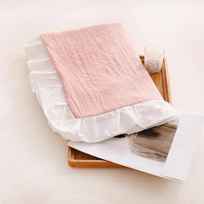 Merryword Pink Body Pillow Cover 20x54inches Reversible Long Pillowcase Ruffled Body Pillowcases Cute Pillowcase Pillow Sham (1 Body, Pink White)