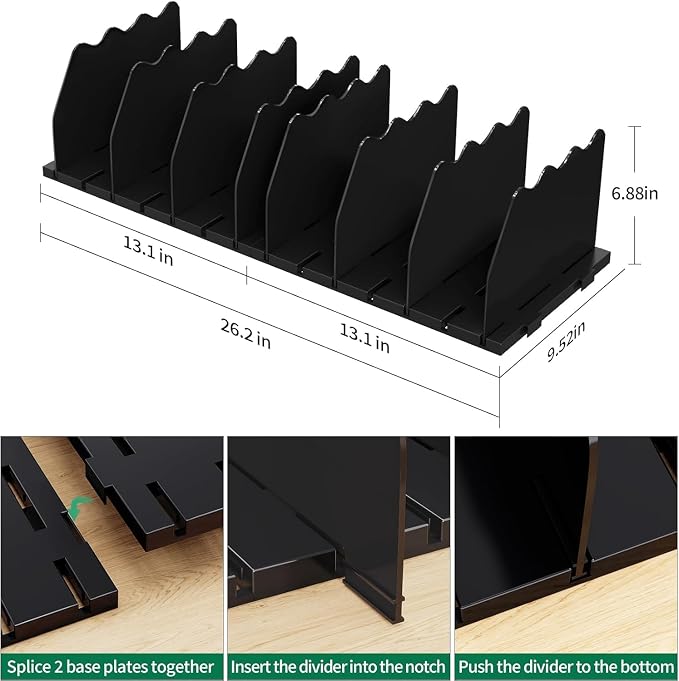 SPACEKEEPER Shelf Divider for Closet,2 Pcs Adjustable Purse Organizer,Black | Closet Acrylic Handbag Separators Storage Organizer Bookshelf Separator Dividers in Bedroom,Bathroom,Kitchen,Office