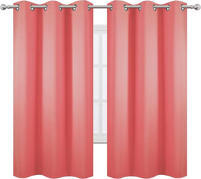 Coral Blackout Curtains 38 x 63 Inch Length/Set of 2 Curtain Panels/Thermal Insulated Room Darkening Blackout Curtains for Bedroom