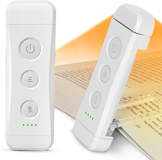 Glocusent USB Rechargeable Book Light for Reading in Bed, LED Reading Light | Up to 160 Hrs,3 Amber Colors & 5 Brightness Dimmable, Compact &Long Lasting, Eye-Caring,Women Book Lovers Gifts, Christmas