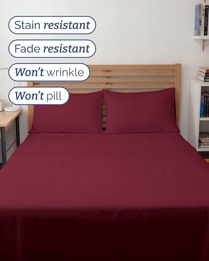 Full XL Sheets - 4 Piece Full XL Sheet Set - Cool & Breathable - Burgundy | Hotel Luxury Bedding for Women & Men with Deep Pockets, Ultra-Soft, Comfy, Easy-Fit, Wrinkle Free & Fade Resistant, Oeko-Tex