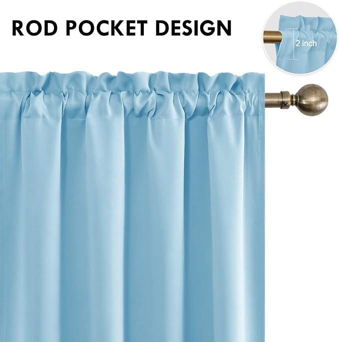 DWCN Blackout Curtains for Bedroom Living Room 52 x 84 Inch Long 2 Panels | Room Darkening, Thermal Insulated, Light Blocking, Rod Pocket Drapes, Noise Reducing Window Treatments, Light Blue