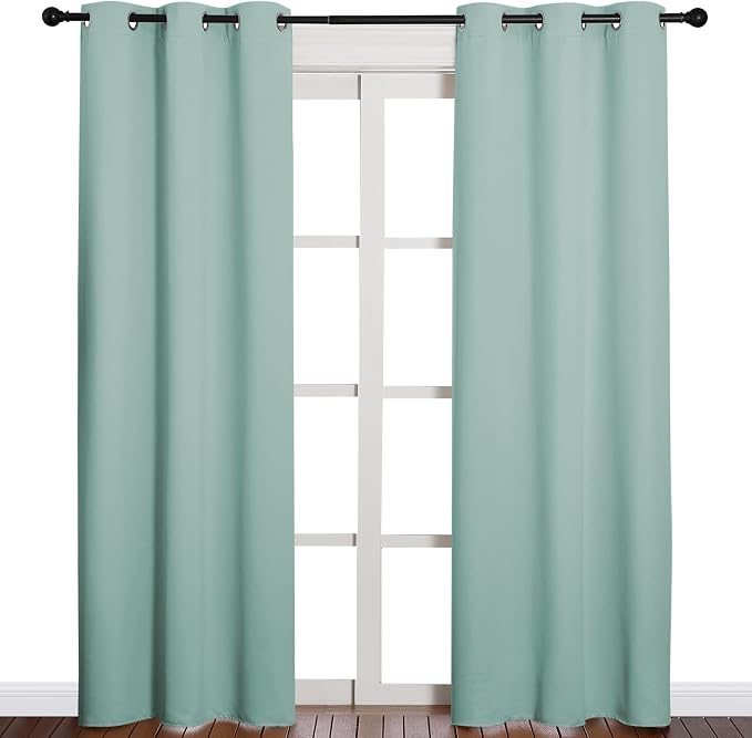 NICETOWN Aqua Blackout Curtains for Living Room 42" w x 84" L 2 Panels | Thermal Insulated Solid Grommet Drape for Bedroom Kitchen, Light Blocking Room Darkening Noise Reducing Window Treatments