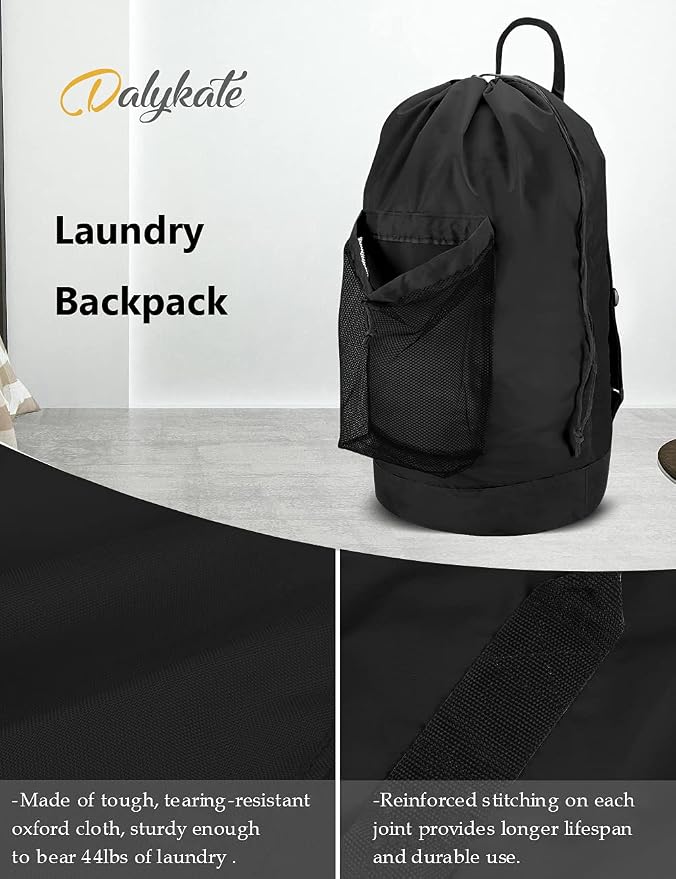 Backpack Laundry Bag, 115L Large Hamper with Shoulder Straps, Drawstring Closure, Mesh Pocket, Black