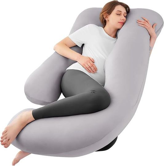 Cooling Pregnancy Pillows for Sleeping, 65'' Full Body Pillow, Light Grey | Sasttie Maternity Pillow, OEKO-TEX, Down Alternative, Removable Cover, Pregnant Women Must Haves, Maternity Essential