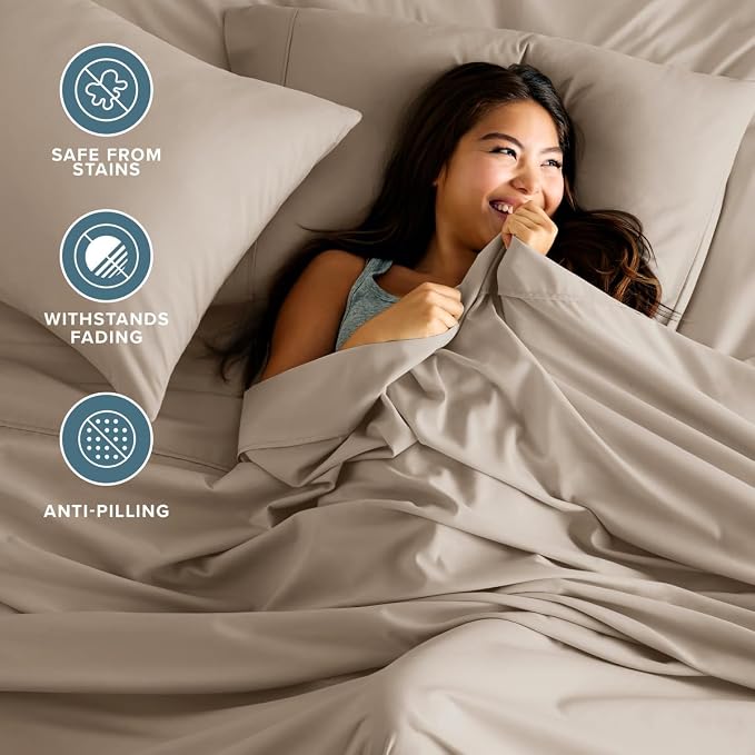 Bare Home Twin XL Sheet Set - 1800 Ultra-Soft (Twin XL, Pebble) | Deep Pockets 6 to 15 Inches, Breathable, Hypoallergenic, Hotel Luxury, Easy Fit, Soft, All-Season