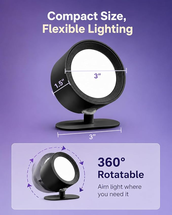LED Wall Mounted Lights, Rechargeable Wall Sconces, 3 Color Temps, Remote & Touch, 360° Rotating and Dimmable for Bedroom, Bedside & Reading (Black-RGB, 2 Pack)