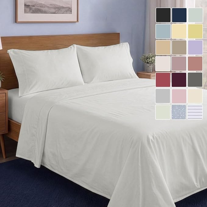 LANE LINEN Queen Sheet Set 100% Organic Cotton Cooling Soft - Glacier Grey | Organic Cotton Percale Queen Sheet Set - Naturally Cooling & Lightweight, Cool All Summer, Cozy All Winter, Great For Gifting