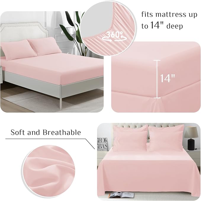 JOLLYVOGUE King Comforter Set, Ultra-Soft Bed in a Bag King Size 7 Pieces, Oeko-TEX Certified Bedding Set with Down Alternative Comforter, Sheets, Pillowcases & Shams, Blush Pink