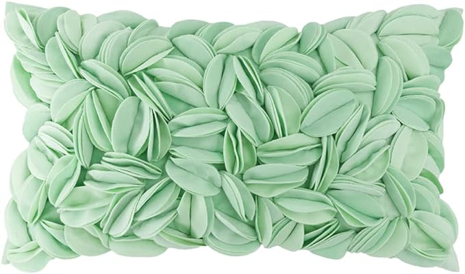 KINGROSE Luxury Solid 3D Flower Throw Pillow Cover, Mint Green, 12x20 Inch | Soft Velvet Pillowcase, Decorative Cushion Cover for Home Sofa Couch Bedroom Summer
