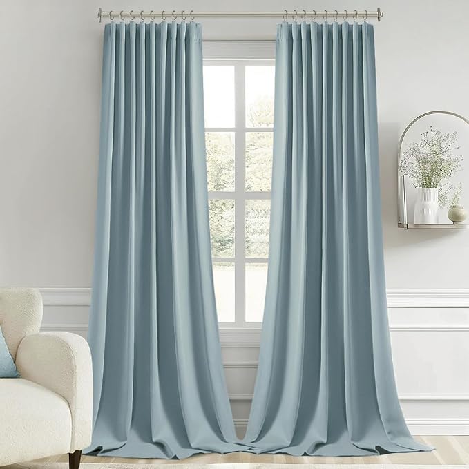 MIULEE Slate Blue Back Tab Blackout Curtains 52x120 Inch Long 2 Panels Set | Rod Pocket Pinch Pleated, Thermal Insulated, Bedroom Living Room Darkening Privacy Drapes, Extra Long Light Blocking Curtains