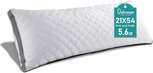 Oubonun Full Body Pillow for Side Sleeper, Adjustable Firm Long Bed Pillow | Extra Fill Plush Support - Large Quilted Loft Insert for Pregnancy Contour, Breathable Sweat-Absorbing Skin-Friendly Cushion