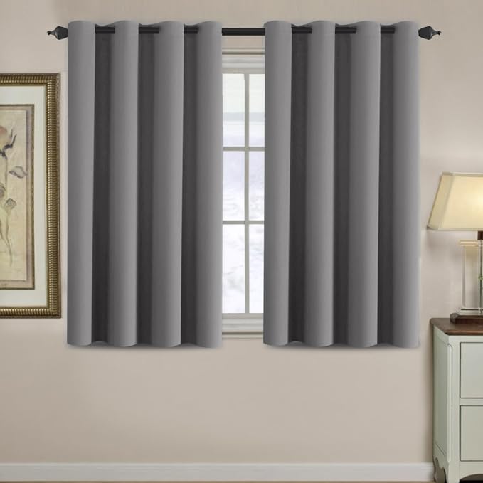 H.VERSAILTEX Blackout Curtain for Living Room Small Window Kitchen Blackout Curtains 45 inch Length Energy Saving Solid Grommet Blackout Drape, One Panel, Bluish Gray, 52" W x 45" L