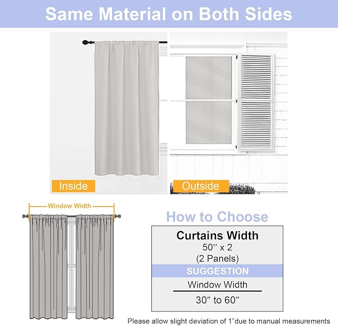 Simplebrand Ava Natural Blackout Curtains for Patio 108 Inches Long 2 Panels Set, Solid Thermal Insulated Room Darkening Rod Pocket Window Treatment Curtains Blackout Drapes, W50 x L108 Inch, Natural