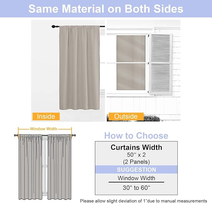 Simplebrand Blackout Extra 10ft Curtains for Patio 120 Inches Long 2 Panels Set, Solid Thermal Insulated Energy Saving Rod Pocket Window Treatment Curtains Blackout Drapes, 50" Wx120 L, Stone